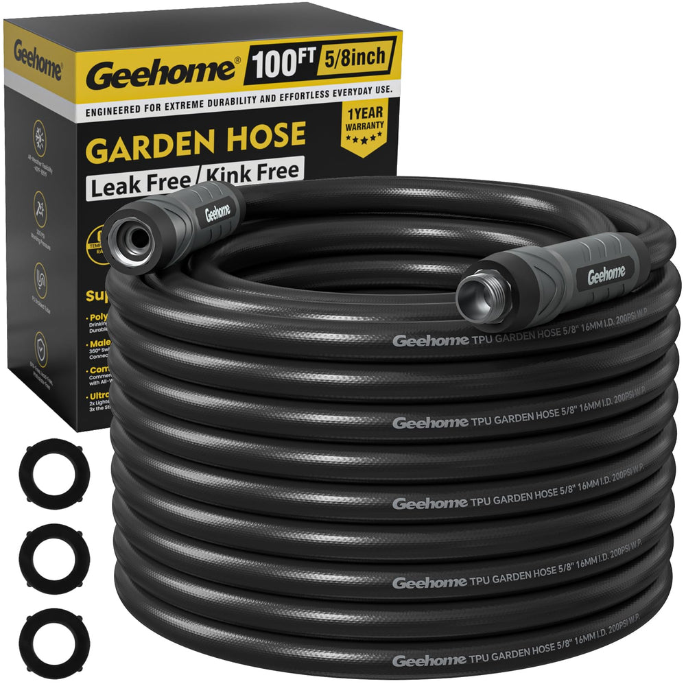 GEEHOME Heavy Duty Garden Hose 100 ft black model front view