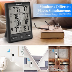Geevon thermometer base station on a desk with sensors