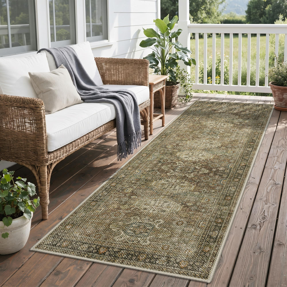 GENIMO 2.5x8 Outdoor Runner Rug, Olive Brown front view