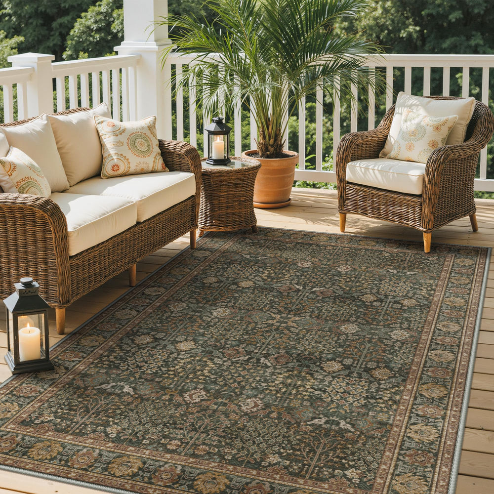 GENIMO 5x8 Outdoor Rug Deep Green front view