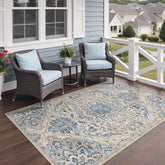 GENIMO 5x8 Outdoor Rug in beige and light blue front view