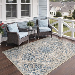 GENIMO 5x8 Outdoor Rug in beige and light blue front view
