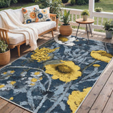 GENIMO 5x8 Outdoor Rug in Navy Yellow front view