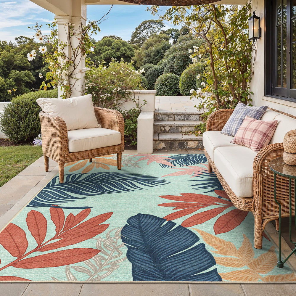 GENIMO 5x8 Outdoor Rug Navy Sage front view