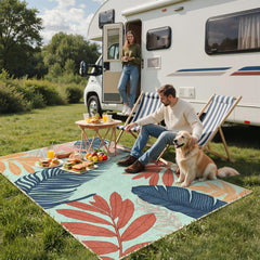GENIMO 5x8 Outdoor Rug Navy Sage on patio