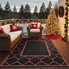 GENIMO 6'x9' Outdoor Rug in Black and Red, top view