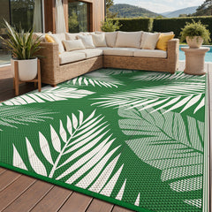 GENIMO 8'x10' outdoor rug front view with palm leaf design