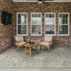 GENIMO Indoor Outdoor Rug 5x8 Cream Beige on patio
