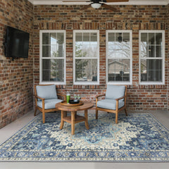 GENIMO Indoor Outdoor Rug 5x8 Navy Ivory side view
