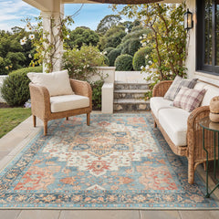 GENIMO Indoor Outdoor Rug 6'x9' Peach Blue front view