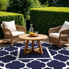 GENIMO Outdoor Rug 10' Round Blue & White side view