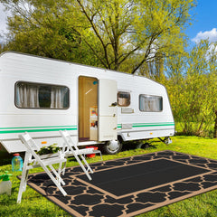 GENIMO Outdoor Rug 10'x14' black and brown outdoor setting