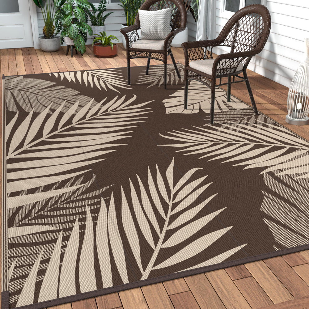 GENIMO Outdoor Rug 10'x14' palm leaf design front view