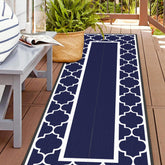 GENIMO Outdoor Rug 2.5'x8' blue and white runner front view