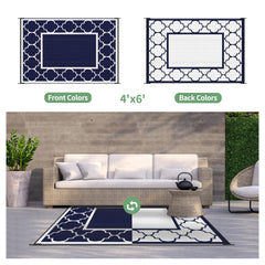 GENIMO Outdoor Rug 4'x6' blue and white pattern close-up