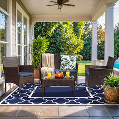 GENIMO Outdoor Rug 4'x6' blue and white side view