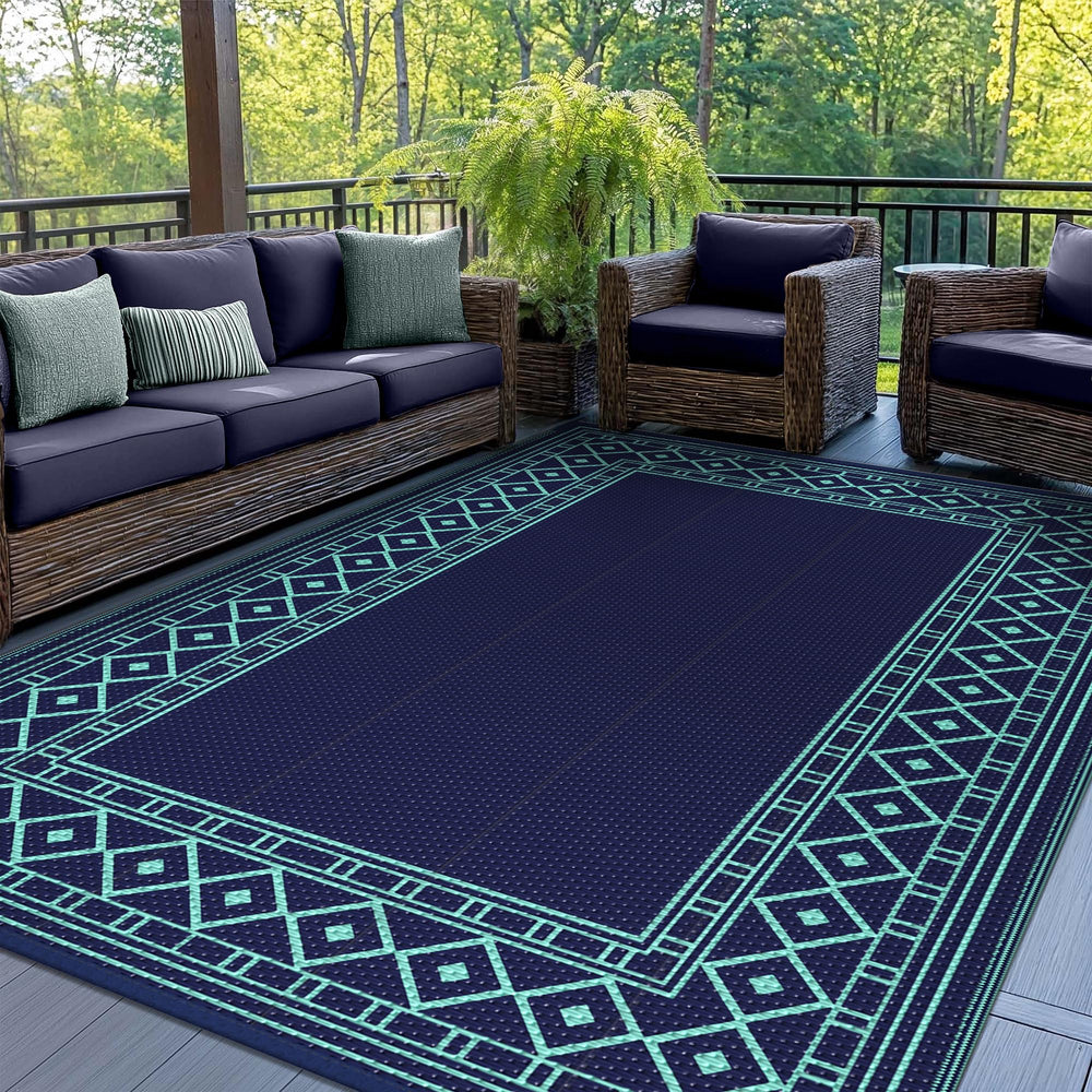 GENIMO Outdoor Rug 5'x8' blue and green geometric design front view