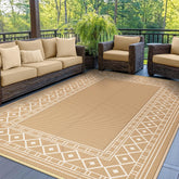 GENIMO Outdoor Rug 5'x8' brown and beige geometric design front view