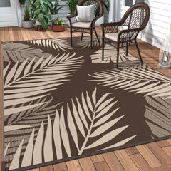 GENIMO Outdoor Rug 5'x8' Coffee Beige palm leaf design front view