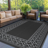 GENIMO Outdoor Rug 6'x9' black and grey geometric design front view