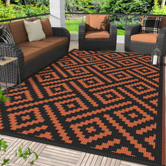 GENIMO Outdoor Rug 6'x9' Black Orange with carry bag