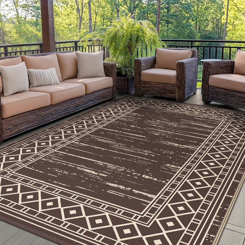 GENIMO Outdoor Rug 6'x9' front view in mottled brown