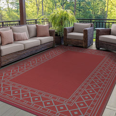 GENIMO Outdoor Rug 6'x9' Red Grey front view
