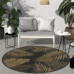 GENIMO Outdoor Rug 8' Round Black and Brown front view
