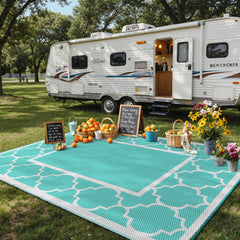 GENIMO Outdoor Rug 8'x10' Aqua Blue in outdoor setting