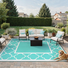 GENIMO Outdoor Rug 8'x10' Aqua Blue side view