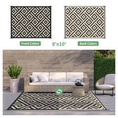 GENIMO Outdoor Rug 8'x10' black beige folded with carry bag