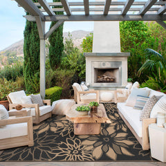 GENIMO Outdoor Rug 8'x10' Onyx Brown folded in carry bag