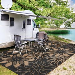 GENIMO Outdoor Rug 8'x10' Onyx Brown in outdoor setting