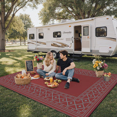 GENIMO Outdoor Rug 8'x10' Red Grey in outdoor setting
