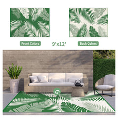 GENIMO Outdoor Rug 9'x12' dark green back view showing double-sided pattern