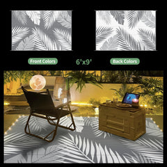 GENIMO Outdoor Rug with palm leaf design, back view