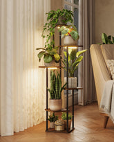 GENTINGBRO 6 Tier Plant Stand in Brown Oak front view