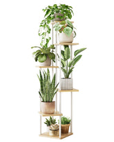 GENTINGBRO Corner Plant Stand 6 Tier White Oak front view
