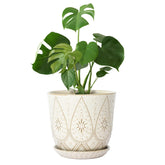 Gepege 10 Inch Ceramic Plant Pot front view with saucer