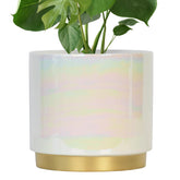 Gepege 10-inch ceramic planter with rainbow pearl glaze front view