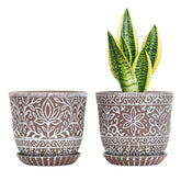 Gepege 6 inch ceramic plant pot brown with drainage saucer