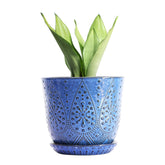 Gepege 8 Inch Ceramic Plant Pot in Blue with Saucer and Mesh Pad