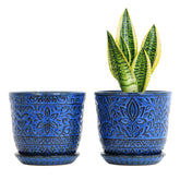 Gepege Ceramic Plant Pots set of 2, 6 inch, blue with saucers