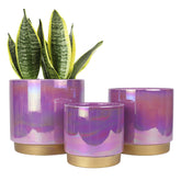 Gepege Ceramic Plant Pots set of 3 in purple, front view