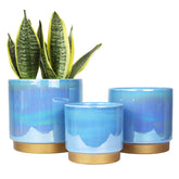 Gepege ceramic pots set of 3 in blue, showing different sizes