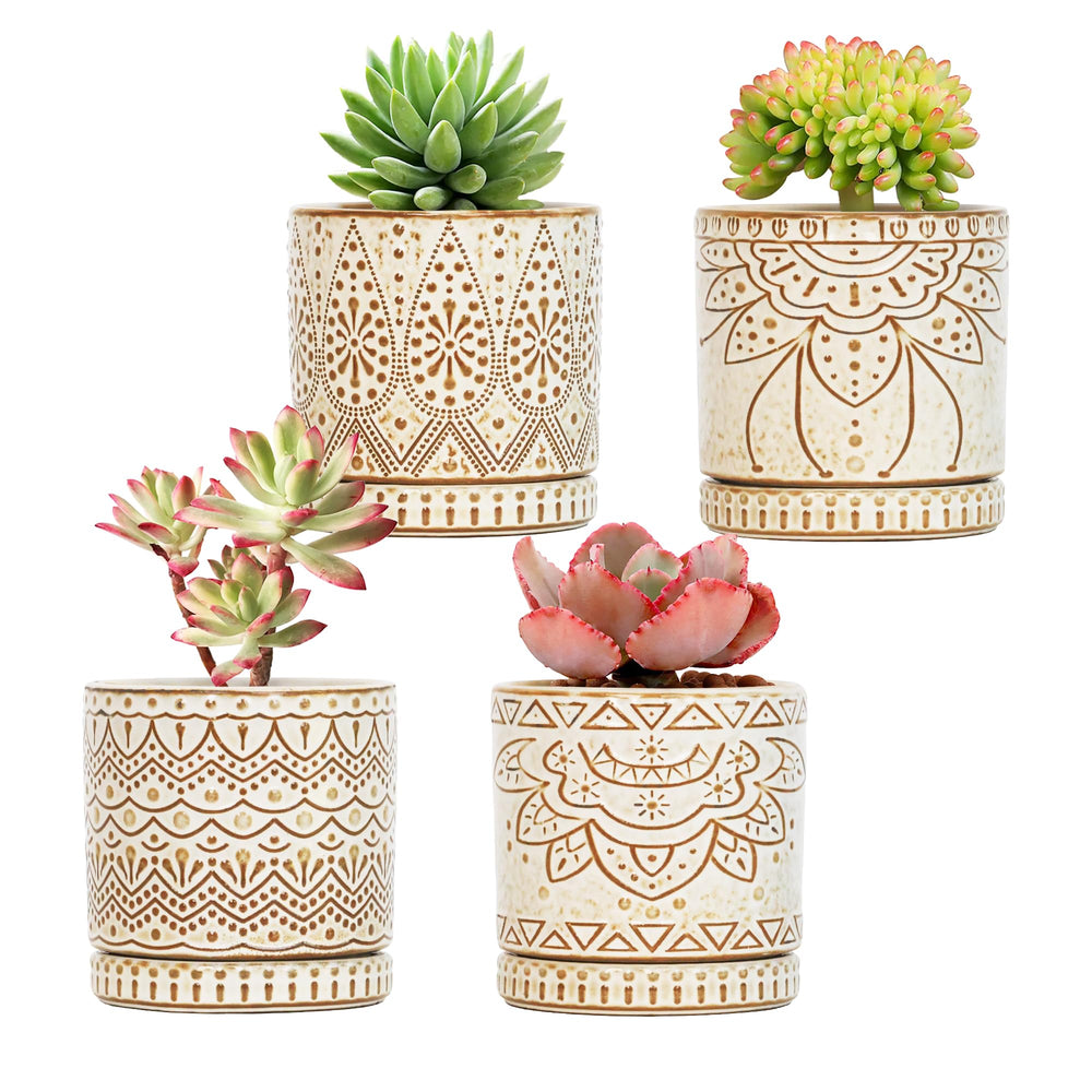 Gepege ceramic succulent pots set of 4, front view