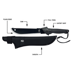 Gerber Gator Machete JR side view showcasing the saw edge