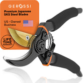GEROSSI Premium Bypass Pruning Shears front view with orange handles