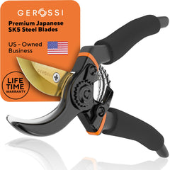 GEROSSI Premium Bypass Pruning Shears front view with orange handles