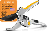 GEROSSI Ratchet Pruning Shears front view with ergonomic handles